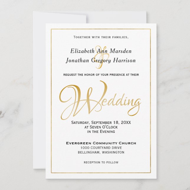 Invitación Guión de oro negro elegante para muchas aguas (Anverso)