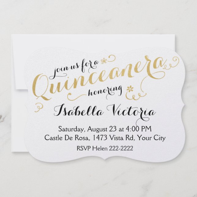 Invitación Guión de oro Quinceañera (Anverso)