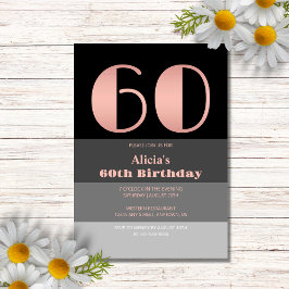 Invitación Guión de oro Rosa Black Gray Stripes 60 cumpleaños