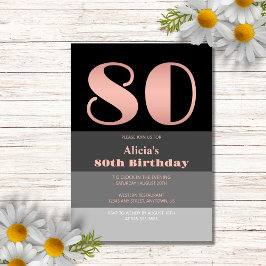 Invitación Guión de oro Rosa Black Gray Stripes 80º cumpleaño