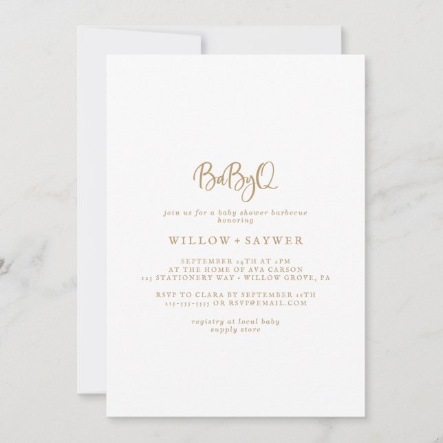 Invitación Guión de oro ruso BabyQ Barbacoa de Baby Shower (Anverso)