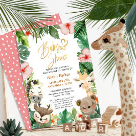 Invitación Guión de oro Safari Tropical Greenerenery Baby Sho