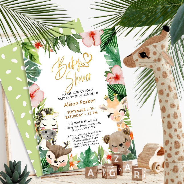 Invitación Guión de oro Safari Tropical Greenerenery Baby Sho (Subido por el creador)