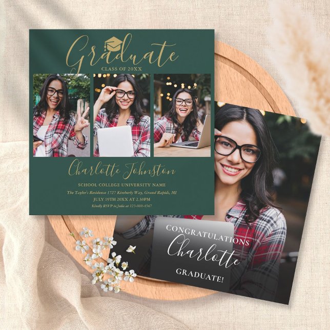 Invitación Guión de oro verde esmeralda 4 Partido de Graduaci (Subido por el creador)