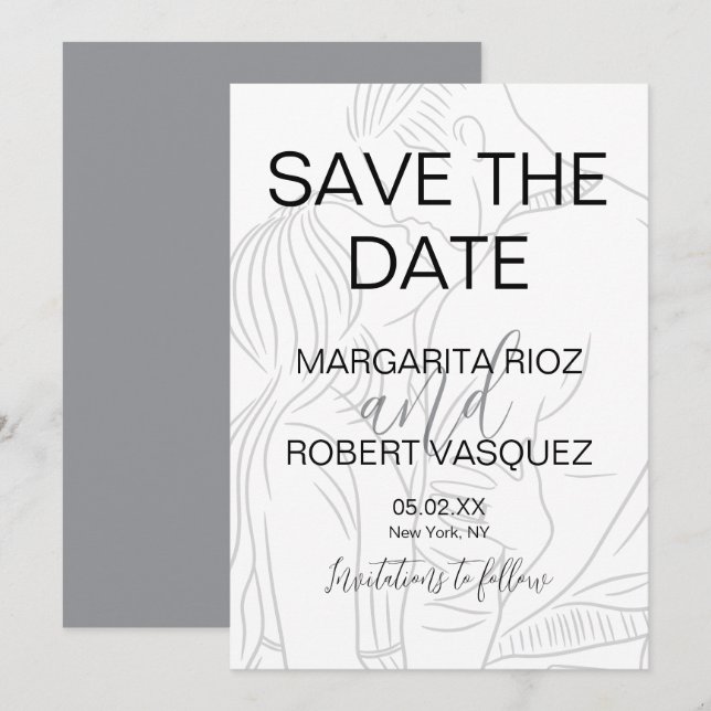 Invitación Guión de Pareja Adorable Guardar la Fecha (Anverso / Reverso)