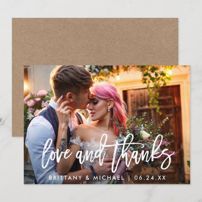 Invitación Guión de pincel Amor y agradecimiento Boda Kraft C (Anverso / Reverso)