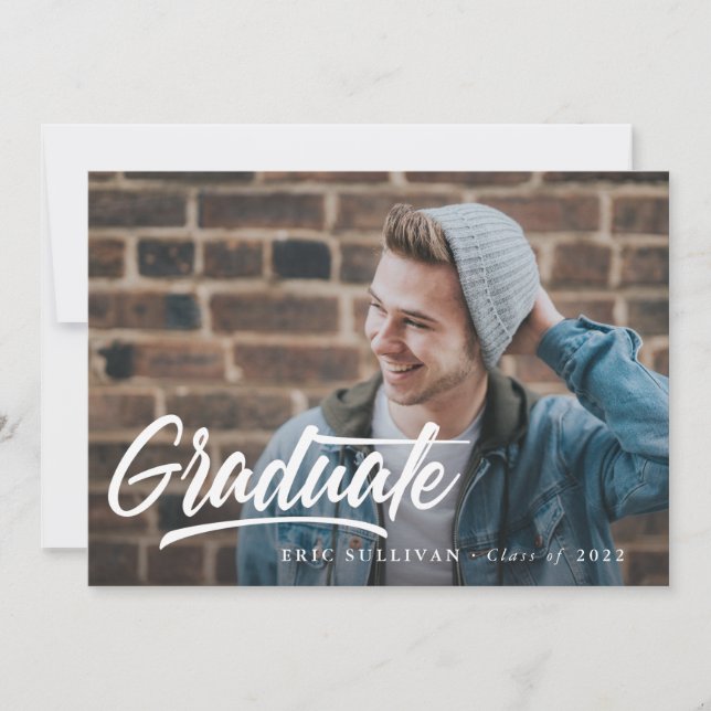 Invitación Guión de pincel Graduación moderna Fiesta de fotog (Anverso)