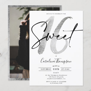 Invitación Guión de plata gitana foto Sweet 16