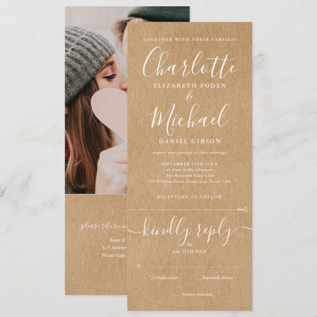 Invitación Guión de presupuesto ruso todo en un Boda de fotos (Anverso / Reverso)