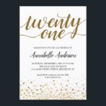 Invitación Guión de puntos modernos de oro de 21 años<br><div class="desc">Guión de los puntos modernos del Confetti dorado Invitación a los 21 cumpleaños El diseño presenta 'veintiuno' en un guión moderno y elegante y acento de confeti dorado. Si quieres personalizar el texto 'veintiuno' a otra edad,  no dudes en enviarnos un correo electrónico a panggadesigns@gmail.com.</div>