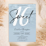 Invitación Guión de purpurina azul foto Sweet 16<br><div class="desc">¿Buscando la invitación de fiesta de cumpleaños Sweet 16 perfecta y genial? Obtén esta purpurina de moda y azul moda oscura y violeta con una foto del guión de la frontera Sweet 16 invitar, agrega tu foto al fondo con un elegante guión de firma. Contáctame si quieres personalizar el texto...</div>