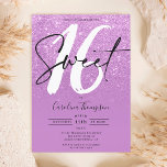 Invitación Guión de purpurina púrpura foto Sweet 16<br><div class="desc">¿Buscando la invitación de fiesta de cumpleaños Sweet 16 perfecta y genial? Obtén esta purpurina de moda y moda púrpura oscura y violeta con una foto del guión de la frontera Sweet 16 invitar, agrega tu foto en la parte de atrás con un elegante guión distintivo. Contáctame si quieres personalizar...</div>