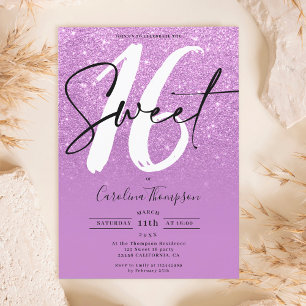 Invitación Guión de purpurina púrpura foto Sweet 16