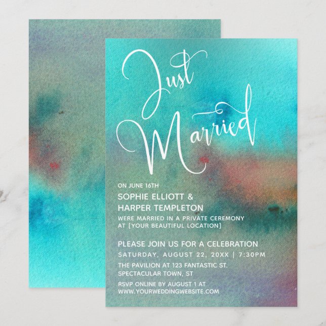 Invitación Guion de recién casados abstracto en acuarela colo (Anverso / Reverso)