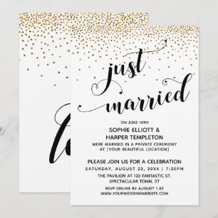 Invitación Guión de recién casados, confeti dorado, solo para