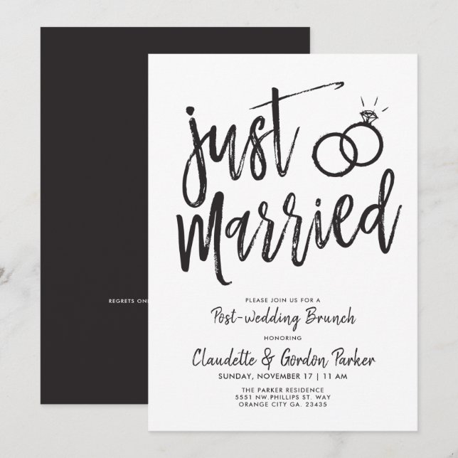 Invitación Guión de recién casados para Brunch después de la  (Anverso / Reverso)