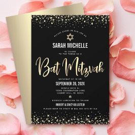 Invitación Guión de Relieve metalizado de Bat Mitzvah Black G