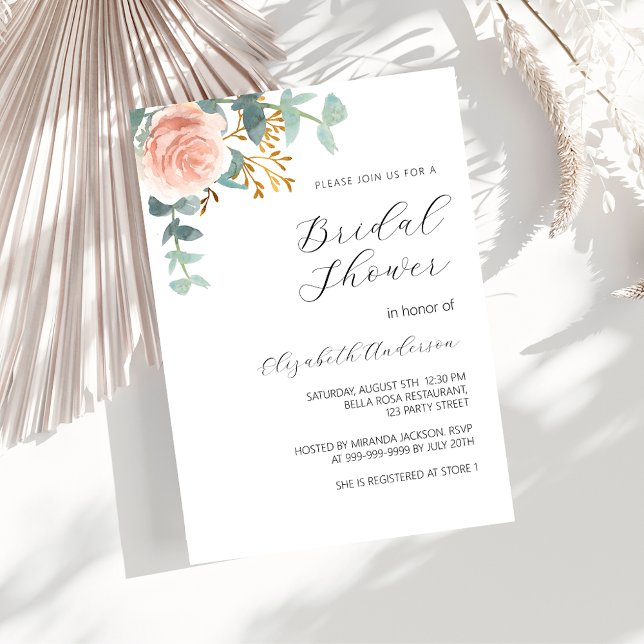 Invitación Guión de Rosa dorado de vegetación floral Bridal S (Subido por el creador)