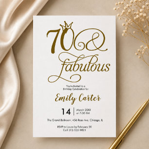 Invitación Guión de setenta y fabuloso cumpleaños 70 dorado