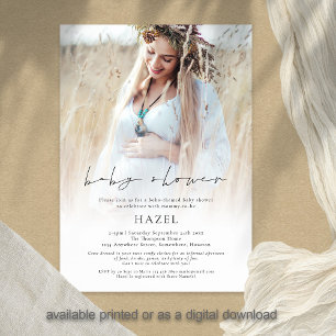 Invitación Guión de superposición de fotografía Boho Baby Sho