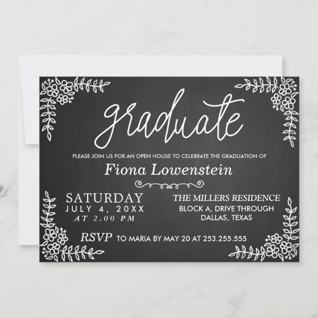 Invitación Guión de teclado | Floral | Graduación de Open Hou (Anverso)