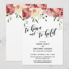 Invitación Guión de Tener y Mantener, Borgoña, Rosas Rosadas