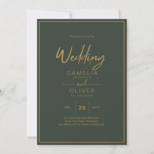 Invitación Guión de texto Olive Green Gold Elegant Moderno