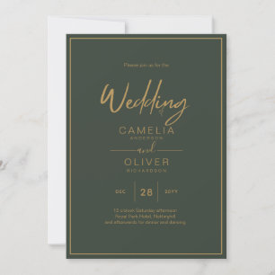 Invitación Guión de texto Olive Green Gold Elegante Invita mo