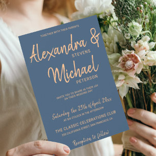 Invitación Guión de tipografía boda metálico de cobre de mari