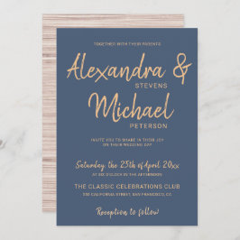 Invitación Guión de tipografía boda moderno de cobre marino