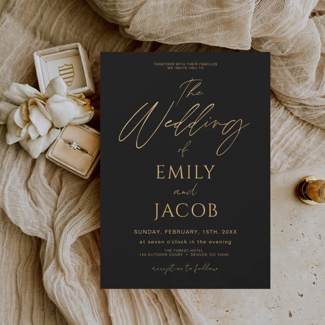 Invitación Guión de tipografía moderna Boda de oro negro (Subido por el creador)