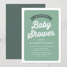 Invitación Guión de tipografía retro verde clásico Baby Showe
