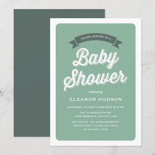 Invitación Guión de tipografía retro verde clásico Baby Showe