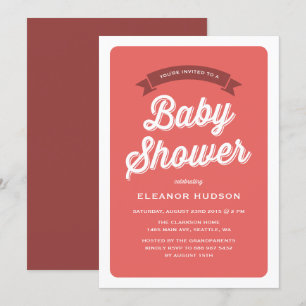 Invitación Guión de tipografía roja retro clásico Baby Shower