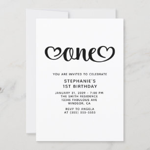 Invitación Guión de un corazón lindo para el primer cumpleaño