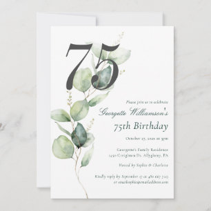 Invitación Guion del 75 cumpleaños de Acuarela de Eucalipto