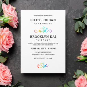 Invitación Guión del corazón arcoiris Boda LGBT lindo