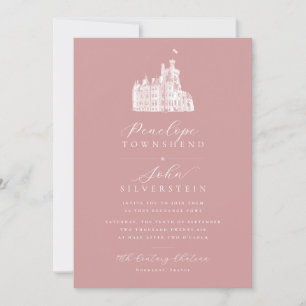 Invitación Guión del Ilustracion del castillo Rosa  Boda rosa