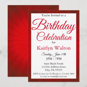 Invitación Guión del partido de cumpleaños Red Sunburst