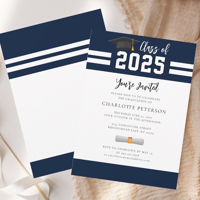 Invitación Guión del partido de graduación de 2025 (2025 Graduation Party Navy Blue Script Invitation)