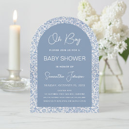 Invitación Guión del patrón floral azul de Oh Boy Arch Baby S