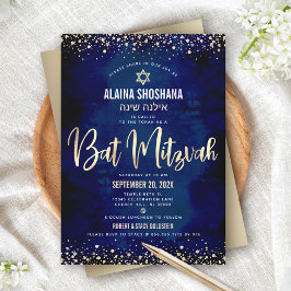 Invitación Guión del Purpurina de la Marina Moderna Bat Mitzv