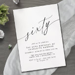 Invitación Guión Delicado Simple Negro y Blanco 60 cumpleaños<br><div class="desc">Elegantes y simplistas invitaciones de cumpleaños número 60 con el título "sesenta" en un guión escrito a mano. Fuente negra en un fondo blanco y ventilado.</div>