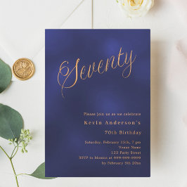 Invitación Guión dorado azul marino cumpleaños 70