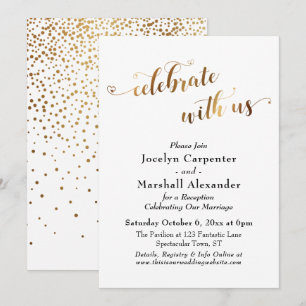 Invitación Guión Dorado Celebra con Nosotros Confeti Atrás