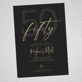 Invitación Guión dorado cincuenta cumpleaños modernos negros 