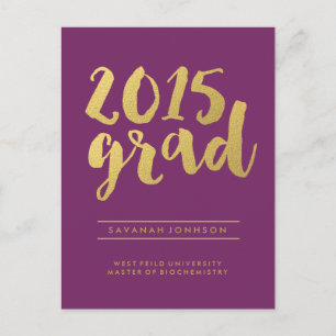 Invitación Guión dorado de moda Postal de foto de graduado
