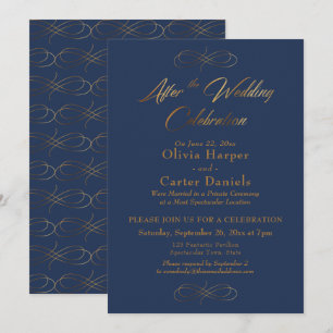 Invitación Guión Dorado Después de la Celebración de Boda Azu