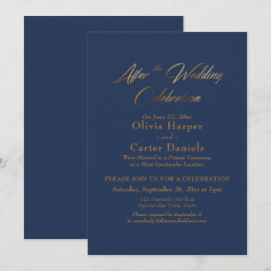 Invitación Guión Dorado Después de la Celebración de Boda Azu