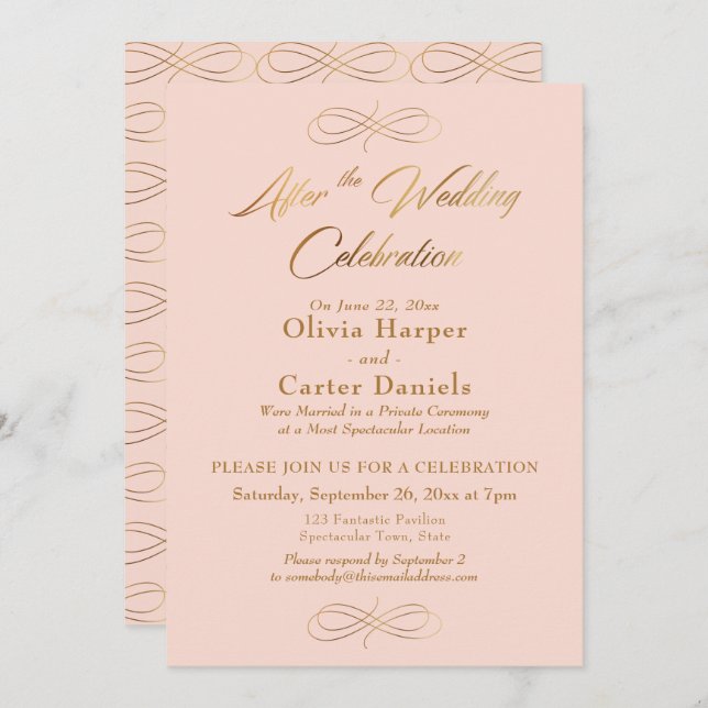 Invitación Guión Dorado Después de la Celebración de la Boda  (Anverso / Reverso)